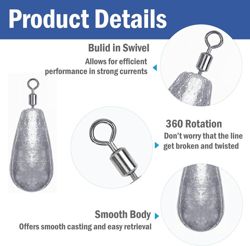 TKHDBF Fishing Weights Sinkers Kit Bass Casting Weights Drop Shot Weights with Swivel for Freshwater Saltwater Catfish Weights - Image 2